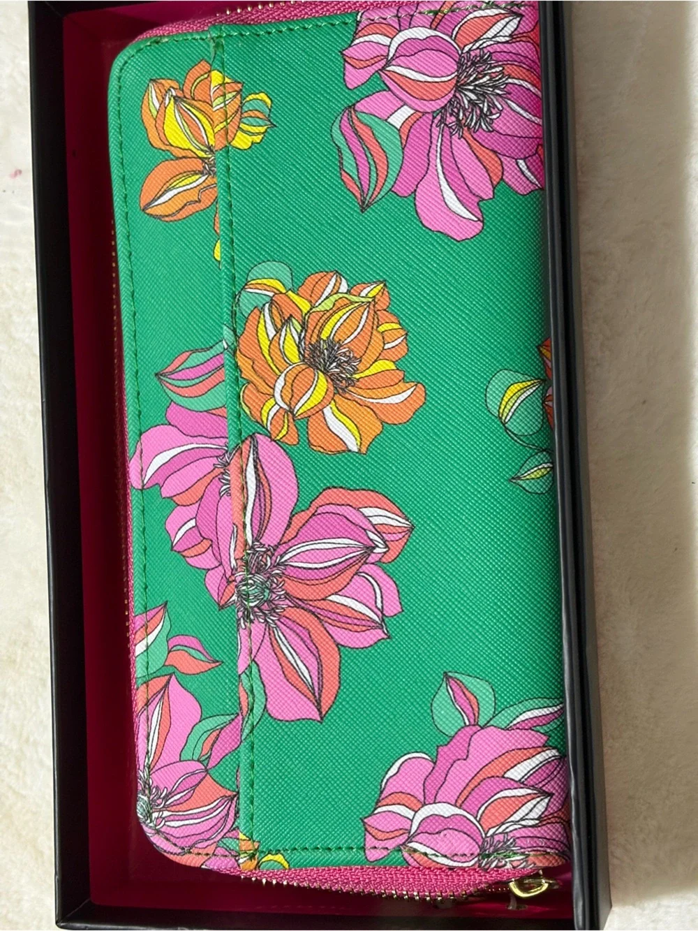 Trina Turk floral ladies wallet -Green w/ Pink & Orange